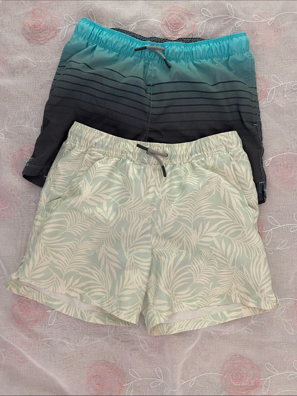 art class Kids Swim Shorts Set - Teal Ombre & Light Mint Leaf